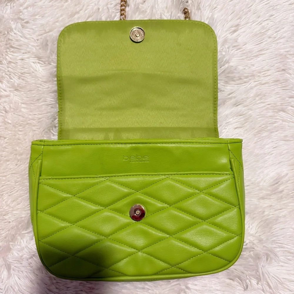 Bebe Lime Green Quilted Chain Shoulder Bag